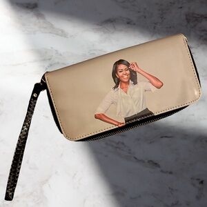 Michelle Obama Wristlet Wallet - Double Side, Card Slots & Passport Space, Cream